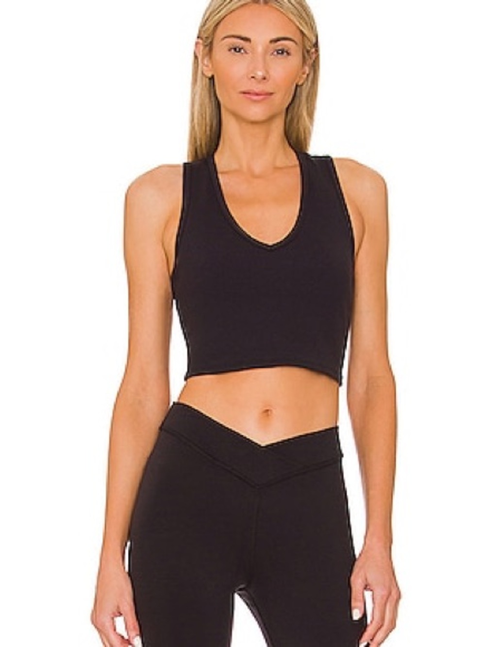 ALO Yoga Goddess Ribbed Cropped Racerback Tank - Cosmic Black